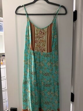 Turquoise Floral Slip Dress with Contrast Panel